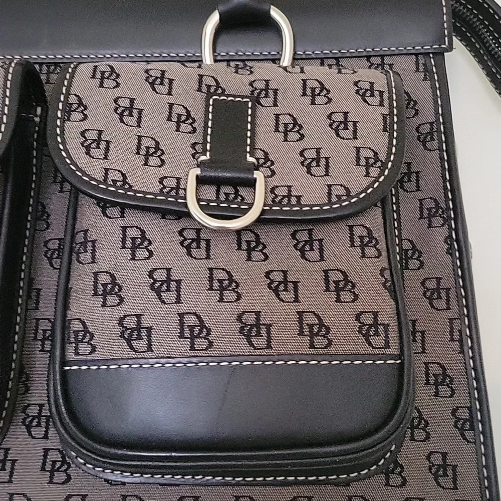 Dooney & Bourke Gray Canvas Black Leather Trim Satchel Shoulder Bag - Picture 4 of 16